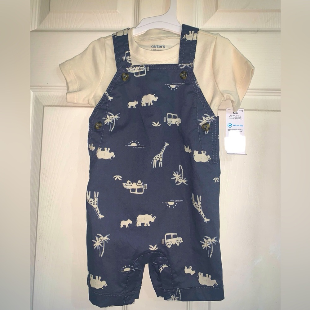 Grey and beige baby Overalls with Animal print